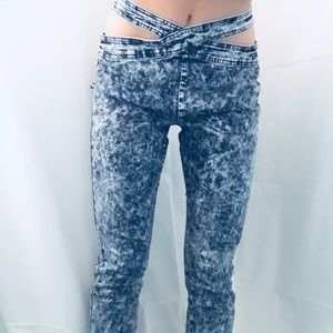 Acid wash blue jeans